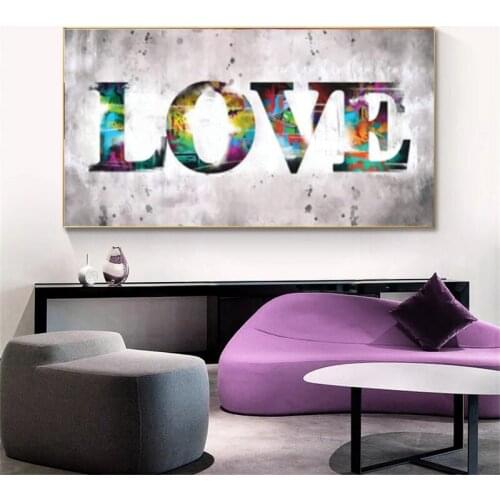 Abstract Colorful Love and Peace Canvas Paintings Graffiti Art Black and White Posters and Print Wall Art Picture for Home Decor