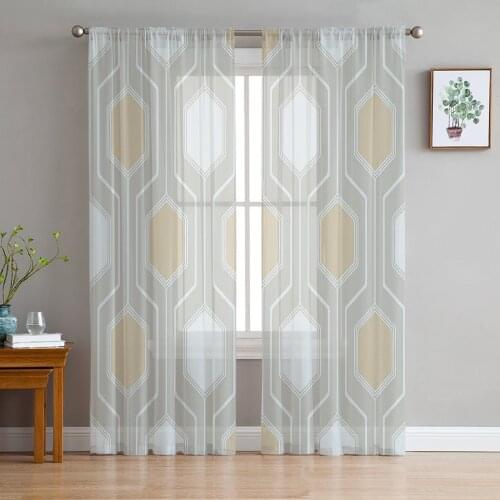 Abstract Geometric Modern Curtains For Living Room Transparent Tulle Curtains Window Sheer For The Bedroom Accessories Decor