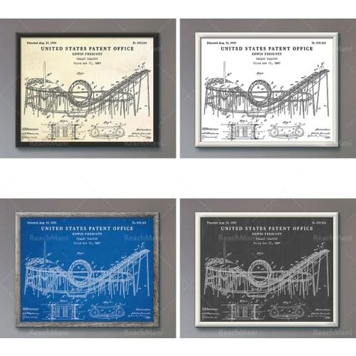 Roller Coaster Patent Art Print. Affiche blueprint. Décor de mur de ride de parc d’attractions