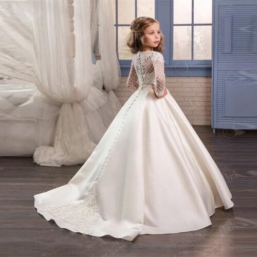White Flower Girls Dresses For Wedding Tulle Lace Long Girl Dress Party Christmas Dress Children Princess Costume For Kids 12T