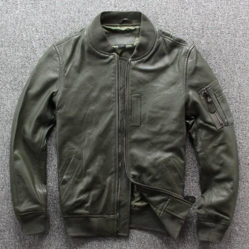 Free shipping.Brand new classic MA-1 leather jaket.goatskin flight coat,japan style genuine leather jackets.quality plus size