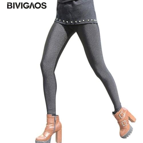 BIVIGAOS Winter Velvet Warm Leggings High Elastic Slim Skinny Black Leggings Plus Size Thick Glossy Soft Legging Pants For Women