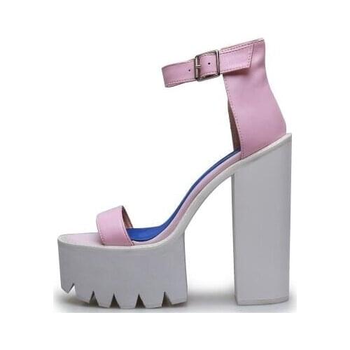 Stylish Ankle Strap Thick Heel Sandals for Women High Platform Leather Sandal Pink Black White Chunkly Heel Dress Shoes