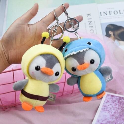 14CM Penguin Stuffed Plush Animal Pendant Keychain Frog Doll Stroller Childrens Mini Plush Toy Baby Christmas Gift