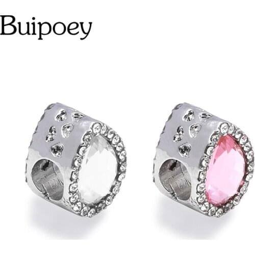 Buipoey Pink Shiny Crystal Water Drop Beads Charm Fit Original Necklace Bracelets For Women Jewelry Making Accessories Beaded