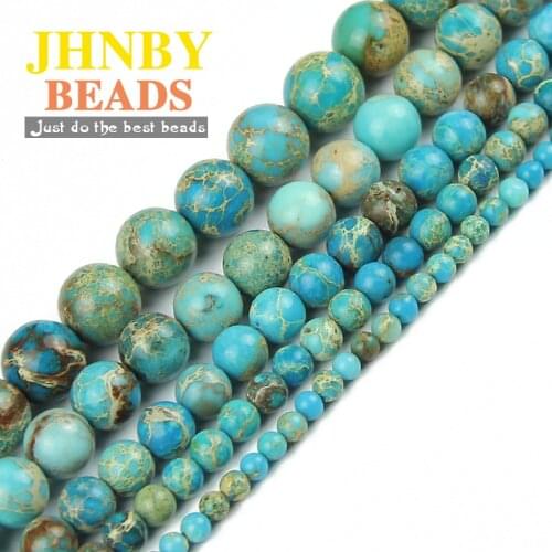 JHNBY Blue Imperial Natural Stone 4/6/8/10/12MM Round spacers Loose beads for Jewelry bracelets necklace Making Accessories DIY