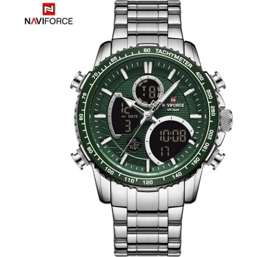 NAVIFORCE Business Green LED Dual Display Men Watch Military Sport Man Wristwatch Luxury Quartz Male Clock Relogio Masculino