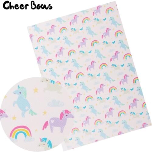 Cheer Bows Synthetic Leather Fabric Rainbow Unicorn Leather for Sweet Festival DIY Hairbow Accessories Sewing 22*30cm Material