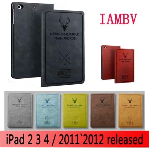 Case for iPad 2 iPad 3 iPad 4 Deer new pattern PU leather Smart Auto Sleep Wake Tablet Case for A1460`A1459`A1458`A1416`A1430