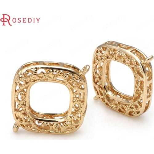 D156)6 pieces 20x26mm 24K Champagne Gold Color Plated Brass Square Connect Charms High Quality Diy Jewelry Accessories