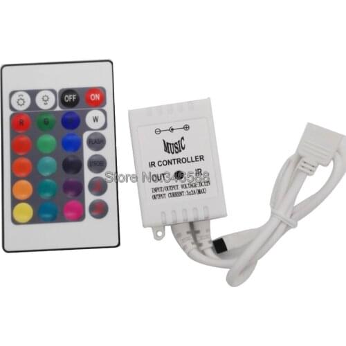 DC12V 6A 72W Sound Music RGB Controller White Color with 24 Key IR Wilress Remote Controller for 5050 or 3528SMD RGB LED Strips