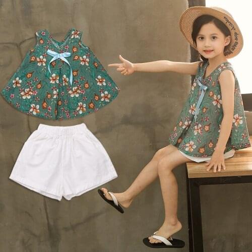 Kids Baby Girls clothes 2020 Summer Suits chiffon thin bowknot Cotton Floral Patterns shirt + Short hot Pant Clothing Fashion