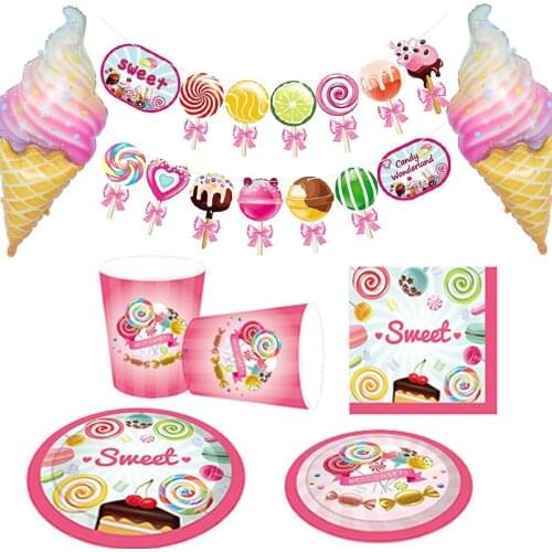 Lollipop Baby Kids Disposable Tableware Plates Cups Gril Birthday Party Decoration Party Supplies set Shower Party Supplies