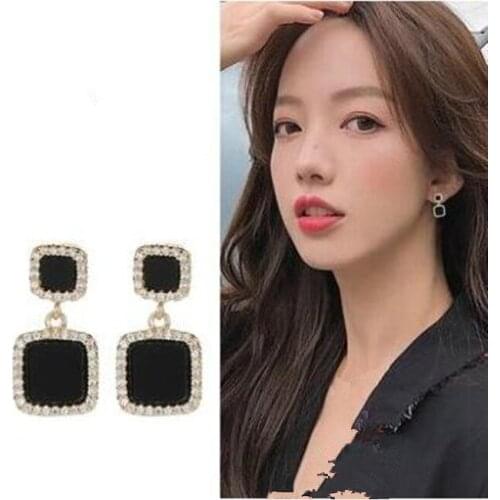 Ea895 European and American Trendy Vintage black crystal geometric square earrings female jewelry accessories 2019