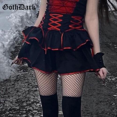 Goth Dark Lolita Harajuku E-girl Sexy Mini Skirts Women Gothic Lace Up A-line Ball Gown Skirt High Waist Grunge Emo Alt Clothes