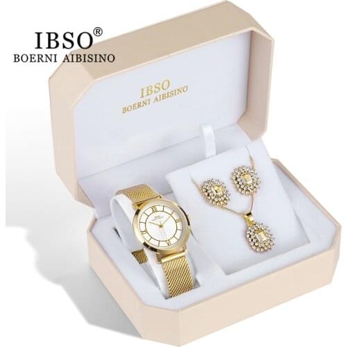 IBSO Watches Women Fashion Watch 2021 Set Japan Quartz Movement Trendy Ladies Gold Color Wristwatch Jewelry Relogio Feminino
