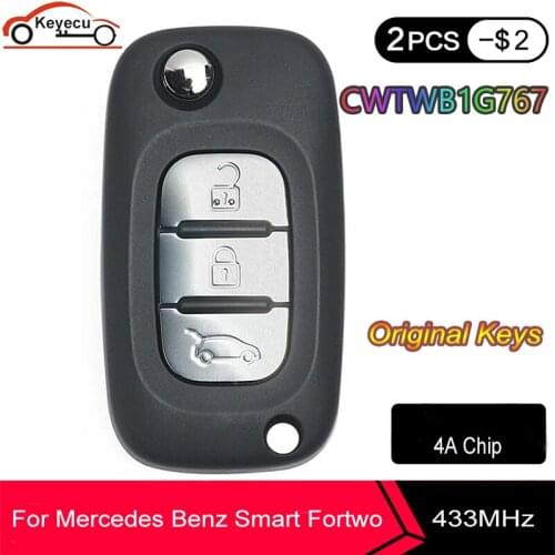KEYECU OEM CWTWB1G767 TWB1G767 Original Flip Remote Car Key Fob for Mercedes-Benz Smart Fortwo 2014+ 433MHz 4A Chip 3 Buttons