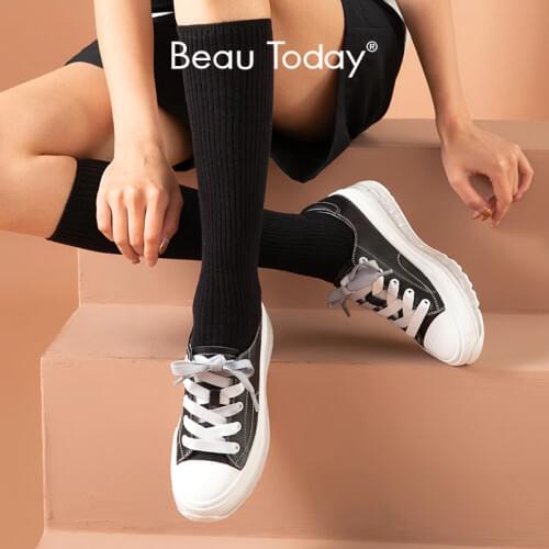 BeauToday Casual Sneakers Women Cow Leather Lace-Up Round Toe Platform Transparent Sole Ladies Flat Shoes Handmade 29114