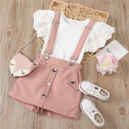 Girls Summer Clothing 2Pcs Casual Ruffle Tops+Shorts Strap Outfits Sweet Kids Birthday Party Clothes Sets For 3 4 5 6 7 Years
