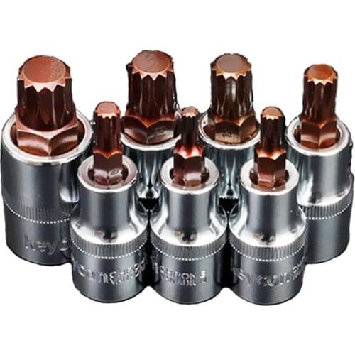 7Pcs 1/2 Inch M5-M16 12 Tooth Screwdriver Bit Drive Socket Head Chrome Vanadium Steel Spline Screwdriver Set Hand Tools