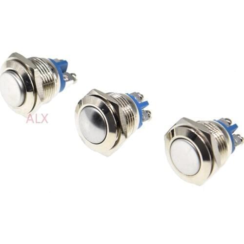 16mm Metal Push Button Switch IP67 Waterproof Nickel plated brass press button Self-reset 1NO High/Flat/Shape Round Momentary