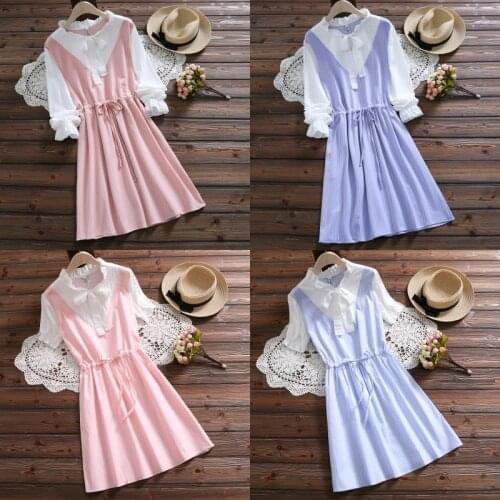 1pcs Cute Sweet Girls Summer Korean Style Bowknot Short / Long Sleeve Dress Student Daily Outdoor Costumes for Girl Gift