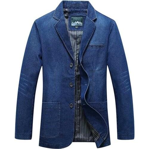 Mcikkny Mens Denim Blazer Jackets Spring Autumn Slim Cotton Suit Outwear Coats Male Top Clothing