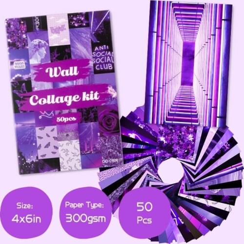 50Pcs Purple Aesthetic Picture for Wall Collage Sets Neon Collage Print Kits Warm Color Bedroom Room Wall Decorations for Girls