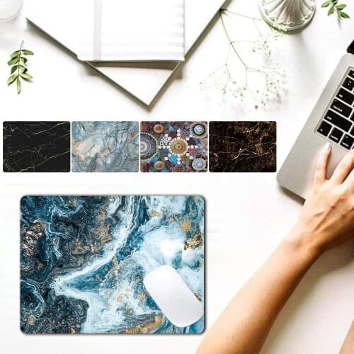 Non-slip Mouse Pad Marble Pattern Gaming Mousepad Portable Small Computer Mouse Pad PU Leather Mat for Game Computer PC Laptop