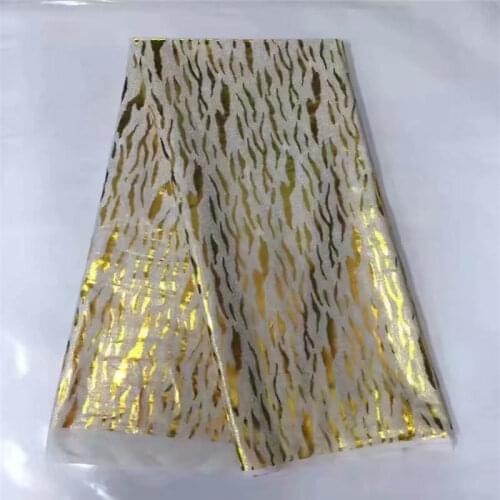 2021 Latest Design 5 Yards Swiss Cotton Lace Fabric Printed Gold Leopard Stripes Ladies Wedding Dress Material! LXF3.361