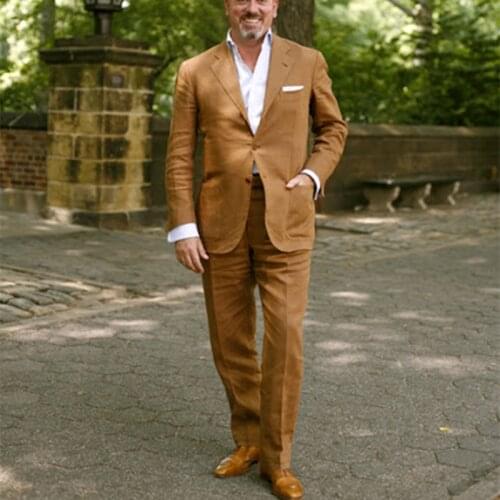 2020 Latest Coat Pant Designs Brown Linen Suits Men Slim Fit Summer Tuxedo Simple Beach Jacket Custom 2 Piece Terno mens suits