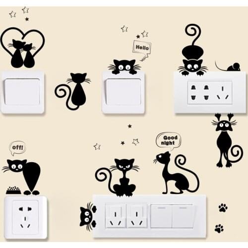 New black cartoon kitten kindergarten diy switch stickers removable wall stickers stickers