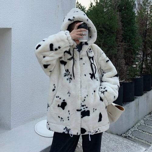 Korean Loose Thicken Drawstring Women Hooded Faux Rabbit Fur Coat Autumn Winter Plus Size Warm Female Outwear Casual Femme Veste
