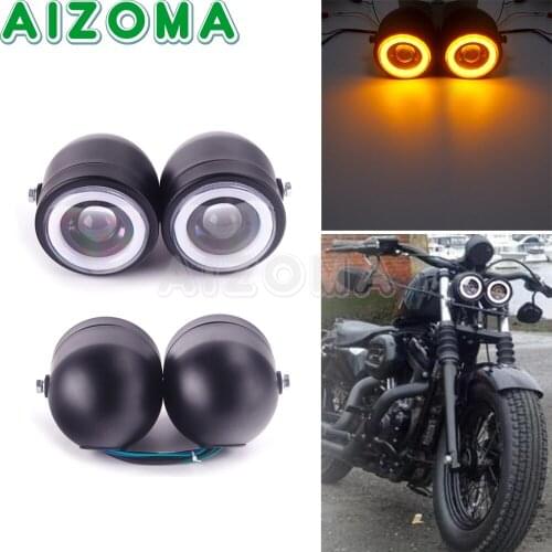Custom Motorcycle Dual Twin Dominator Headlight DRL Running Amber Light Front Lamp for Harley Yamaha Bobber Scrambler Triumph