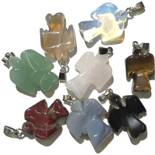Natural Agates Pendant Small Angel-Shaped Semi-Precious Stone Pendant to Makeing DIY Jewelry Necklace Size 16x22mm