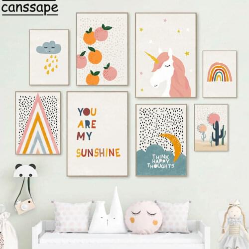 Boho Posters And Prints Whale Bear Painting Heart Rainbow Poster Alphabet Paintings Nordic Wall Pictures Kids Room Decoration