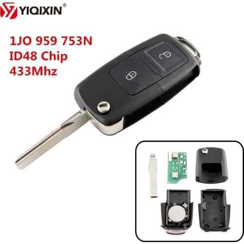 YIQIXIN 2 Button Flip Folding Remote Car Key Control 1JO 959 753N 433Mhz With ID48 Chip For VW Volkswagen 1998-2002