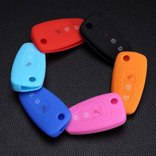 Silicone car key cover remote cover fit for Ford Focus 3 MK3 ST RS Ecosport Kuga Escape New Fiesta , 3 Buttons fold key