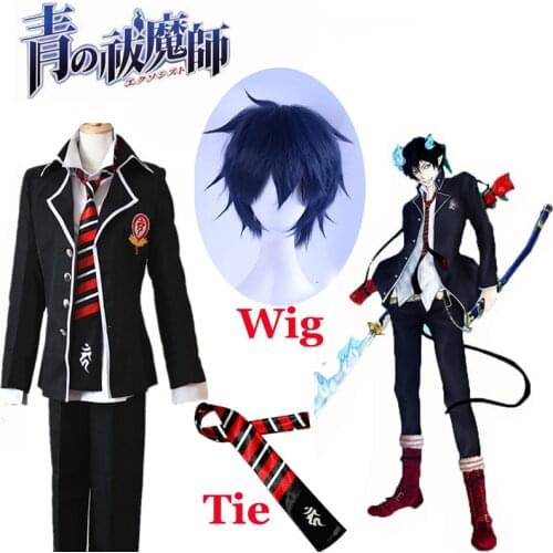 Blue Exorcist cosplay costumes Rin Okumura role play Costume School Uniform suits Men Outfits Full Sets Blue Short Wig