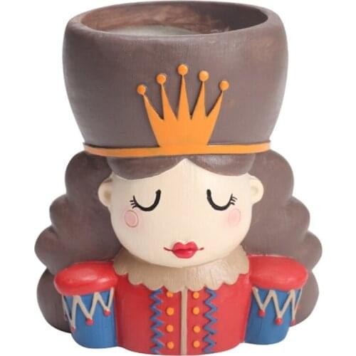 Fairy Tale Cartoon Resin Succulent Plant Pot Walnut Soldier Nutcracker Mini Flowerpot Holder with Drain Hole Planter