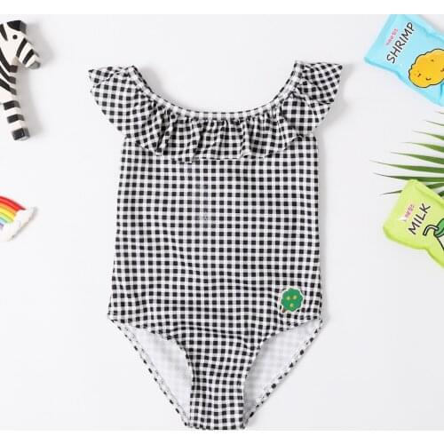 New Baby Girl Swimsuit One Piece Swimwear Classic Style Bodysuit Black Geometric Swimsuit for Girl Tree Embroidery Bathing Suit