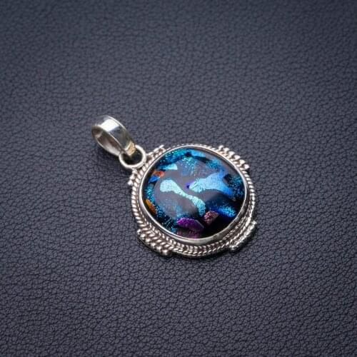 StarGems Natural Rainbow Dichroic Glass Handmade 925 Sterling Silver Pendant 1.5" E0365