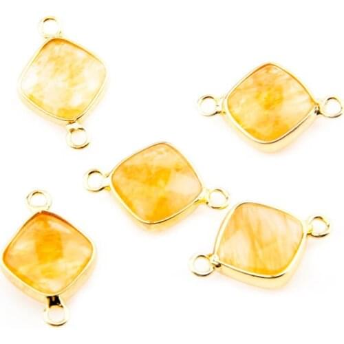 Yellow Jades quadrilateral gold plated semi-precious stone connector for jewelry making temperament accessories size 23x15x6mm