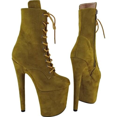 Leecabe Yellow Suede 20CM Pole dancing shoes High Heel platform Pole Dance boot