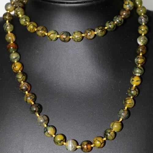 Yellow natural vein dragon agat stone carnelian onyx 10mm round beads necklace for women vintage long chain jewelry 35inch B2922