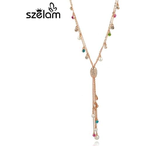 Vintage Rhinestones Pendant Tassel Necklace Women 2016 Summer Simulated Pearl Crystal Jewelry Necklace Collares Bijoux Sne160128