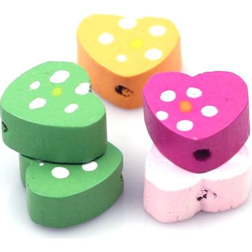 100PCS Wood Spacer Beads Heart Multicolor DIY Jewelry Crafts Making Eco-Friendly Ornaments Kids Handwork Accessories 13x13mm