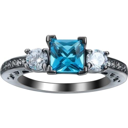 2017 black gold-color women Wedding band luxury Engagement Ring blue cz jewelry fashion love jewellery rings Distribution