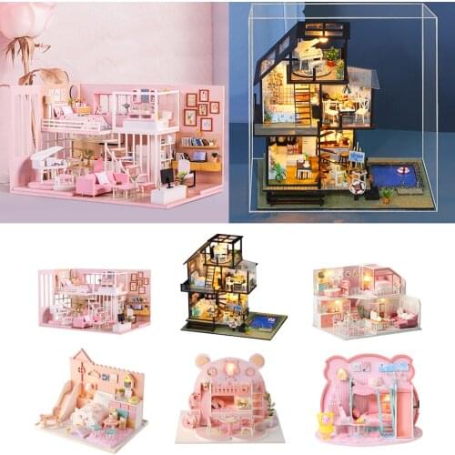 3D Wood Miniature Dollhouse Doll House Model Kit w/ Furniture Toys Kids Gift