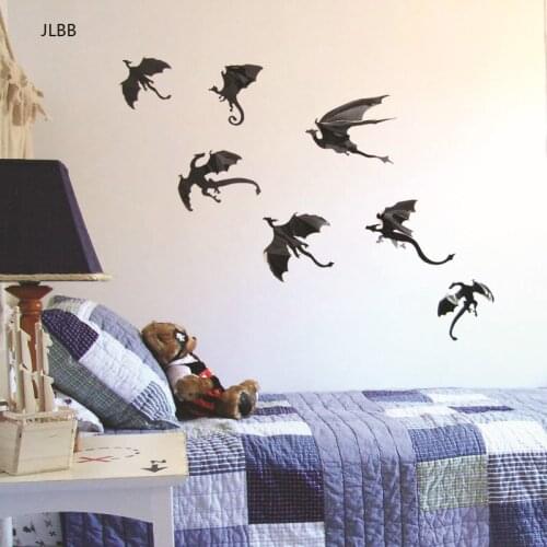 7pcs/set Fantasy Halloween Fun Wall Sticker for kids rooms Decor Dinosaurs Boys gift 3D Dragon Wall Art Dragon Silhouettes